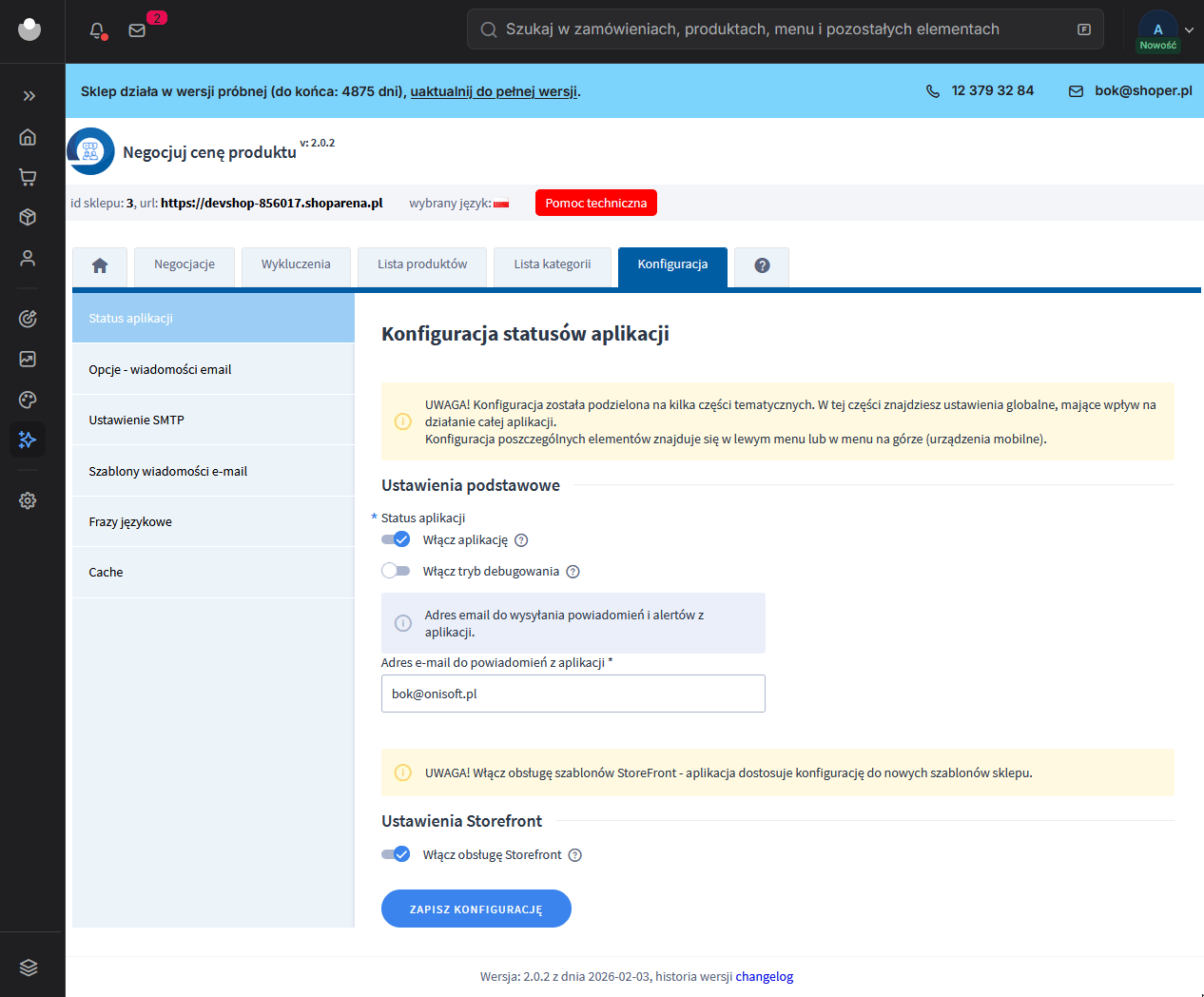 Konfiguracja smtp
